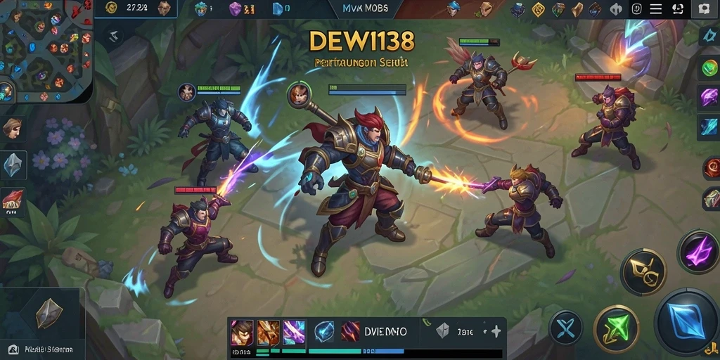Tampilan gameplay seru DEWI138 dalam pertempuran MOBA.