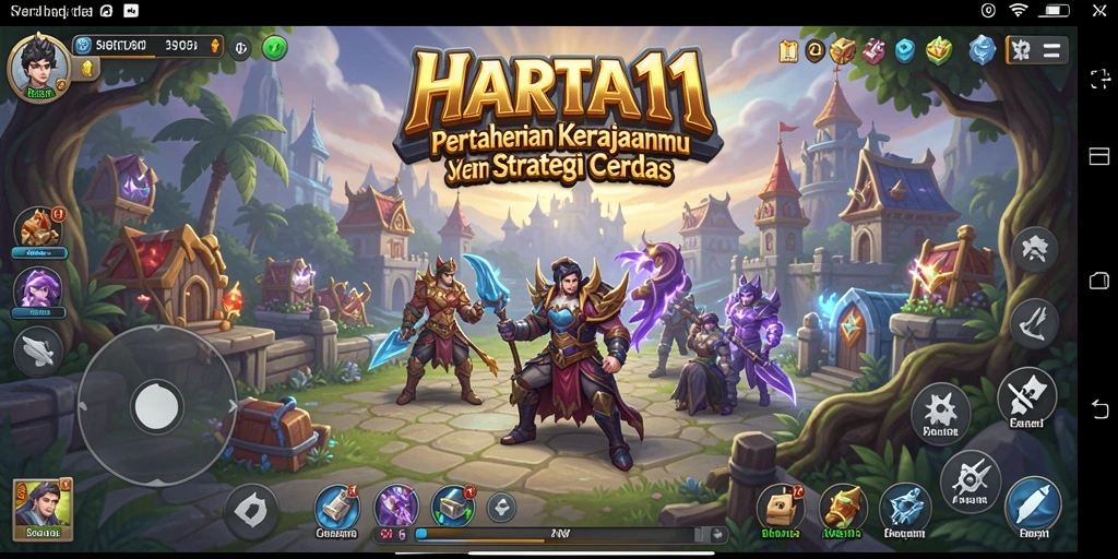 Tampilan gameplay HARTA11 dengan pertahanan menara yang strategis.