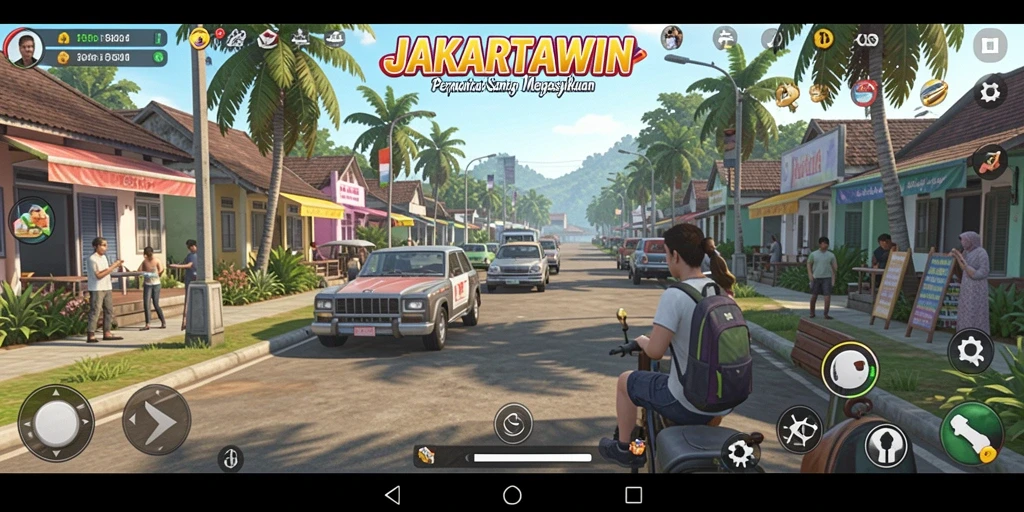 Tampilan gameplay JAKARTAWIN yang ceria dan menyenangkan.