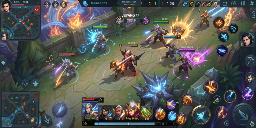 Tampilan gameplay seru dari JEPANG77 di arena pertarungan.