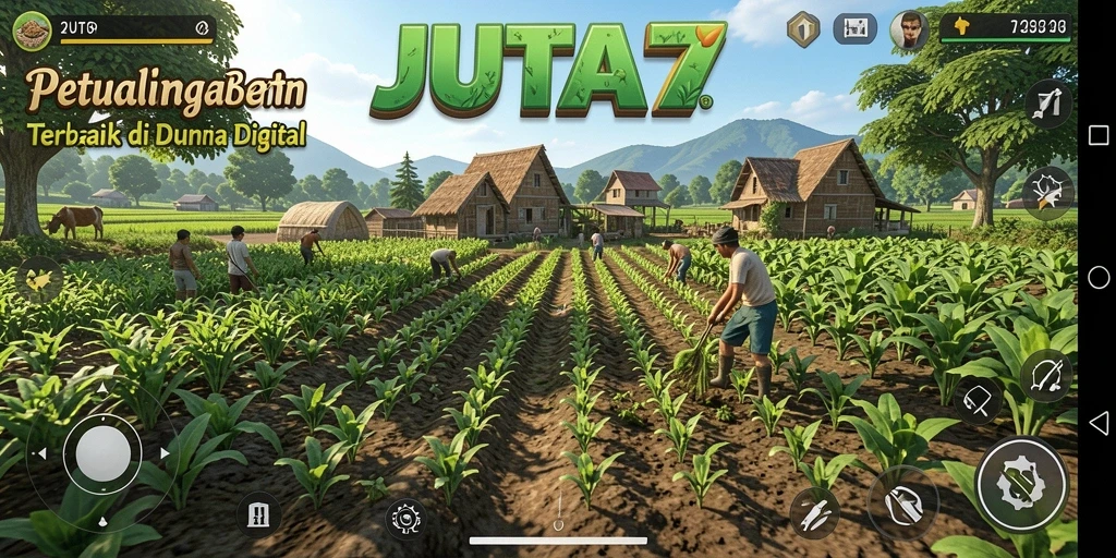 Tampilan menarik dari gameplay JUTA7 yang menunjukkan aktivitas bertani.