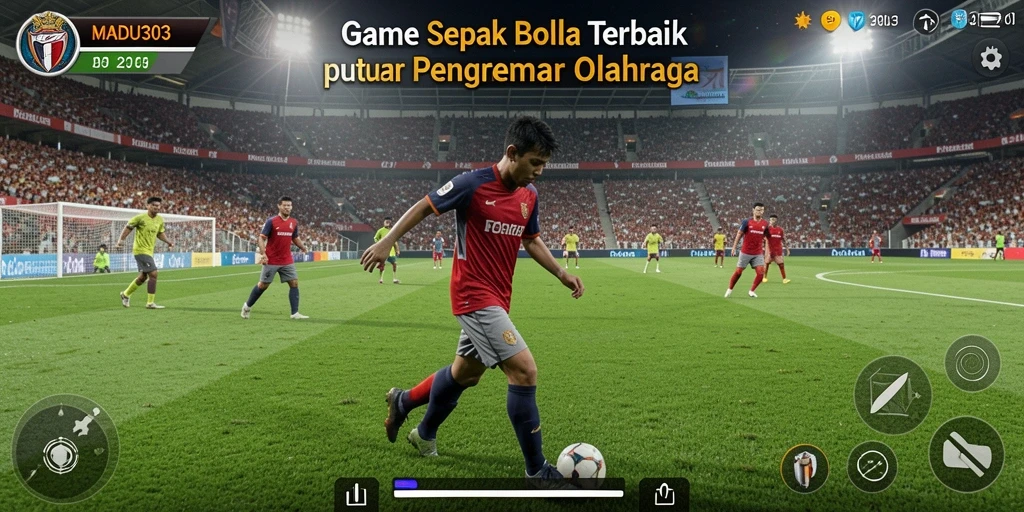 Screenshot menunjukkan aksi mendebarkan pertandingan sepak bola di MADU303.