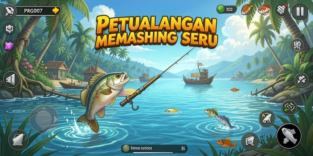Screenshot gameplay PRG007 menampilkan pengalaman memancing yang seru.